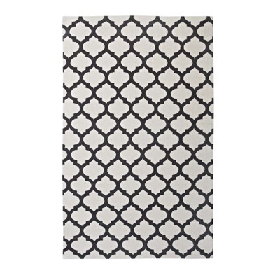 Modway Lida Moroccan Trellis 8x10 Area Rug - Ivory and Charcoal,  100% Polyester Microfiber ,  Tight Low Pile Weave