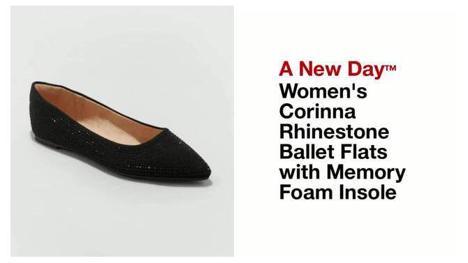 Women's Corinna Rhinestone Ballet Flats with Memory Foam Insole - A New Day™, 2 of 5, play video
