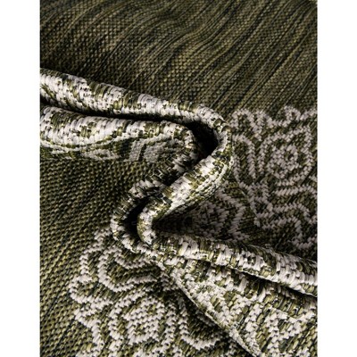 Green Rectangular Stain-Resistant Outdoor Area Rug