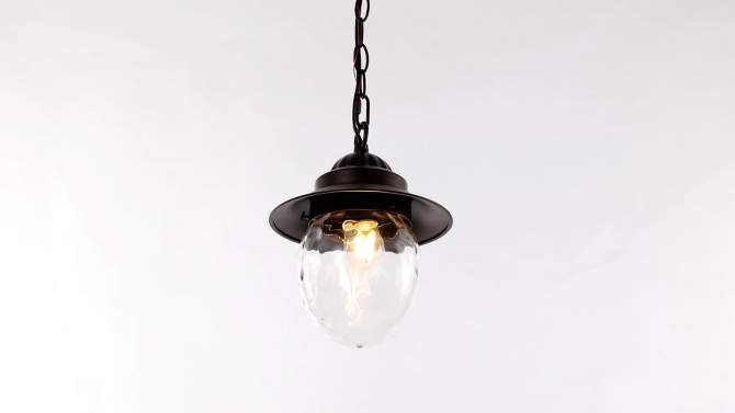 8.25&#34; 1-Light Manteo Farmhouse Industrial Iron/Glass Outdoor LED Pendant Oil Rubbed Bronze/Clear - JONATHAN Y, 2 of 12, play video