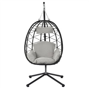 XINGHANZHENXUAN Beige Egg Chair with Stand, Outdoor Chair with Wicker Basket, Hammock Chair for Bedroom, Living Room, and Balcony - 1 of 4