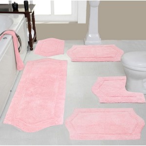 Waterford Tufted Bath Rug, Extra Soft and Absorbent, Non-Slip Bath Mats, Machine Washable bath rugs for Bathroom, 5 Pcs Set with Contour, Pink - 1 of 4