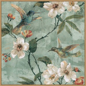 30" x 30" Birds of a Feather Floral II by Renee Campbell Framed Canvas Wall Art Print - Amanti Art - 1 of 4