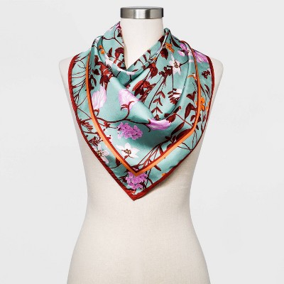 Women's Floral Print Silk Scarf - A New Day™ Blue