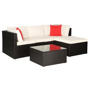 BestMassage 5 Pieces Rattan Patio Furniture Sets Patio Sectional Sofa Set Outdoor Conversation Sofa Set, Khaki - 1 of 4