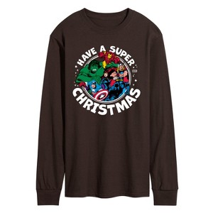 Men's - Marvel - Have A Super Christmas Avengers Long Sleeve Graphic T-Shirt - 1 of 2