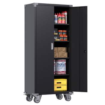 Aobabo Durable Locking Metal Storage Cabinet Organizer with 4 Adjustable Shelves and 2 Keys for Garages and Offices