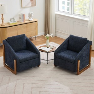 Modern Chenille Fabric Upholstered Side Chairs Set Of 2,Accent Lounge Chair With Wood Frame,Wooden Lounge Armrests Chair-Coolbibila - 1 of 4