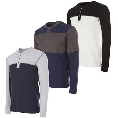 DARESAY Men's Thermal Crew Long Sleeve Henley Tops Base Layer Shirt, Pack of 3