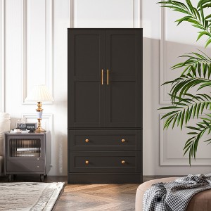 Shaker Style Classic Two-Door Wardrobe, Solid Wood Bedroom Armoire with Hanging Rod and Shelves, Spacious Storage Closet, Modern Farmhouse Design - 1 of 4