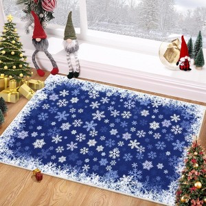 Christmas Runner Rug, Washable Non-Slip Kitchen Hallway Carpet, Soft Low Pile Snowflake Rug for Entryway, Bedside, or Laundry Room - 1 of 4