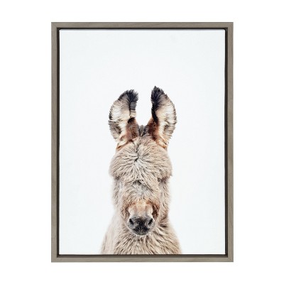 Gray and White Burro Portrait Canvas Print with Polystyrene Frame