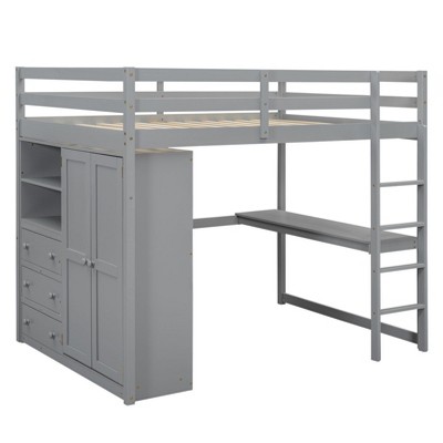 Nicbex Full Size Loft Bed With Built-in Wardrobe Desk Storage Shelves ...