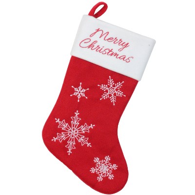 Northlight 16 Red and White Merry Christmas Snowflake Embroidered  Christmas Stocking