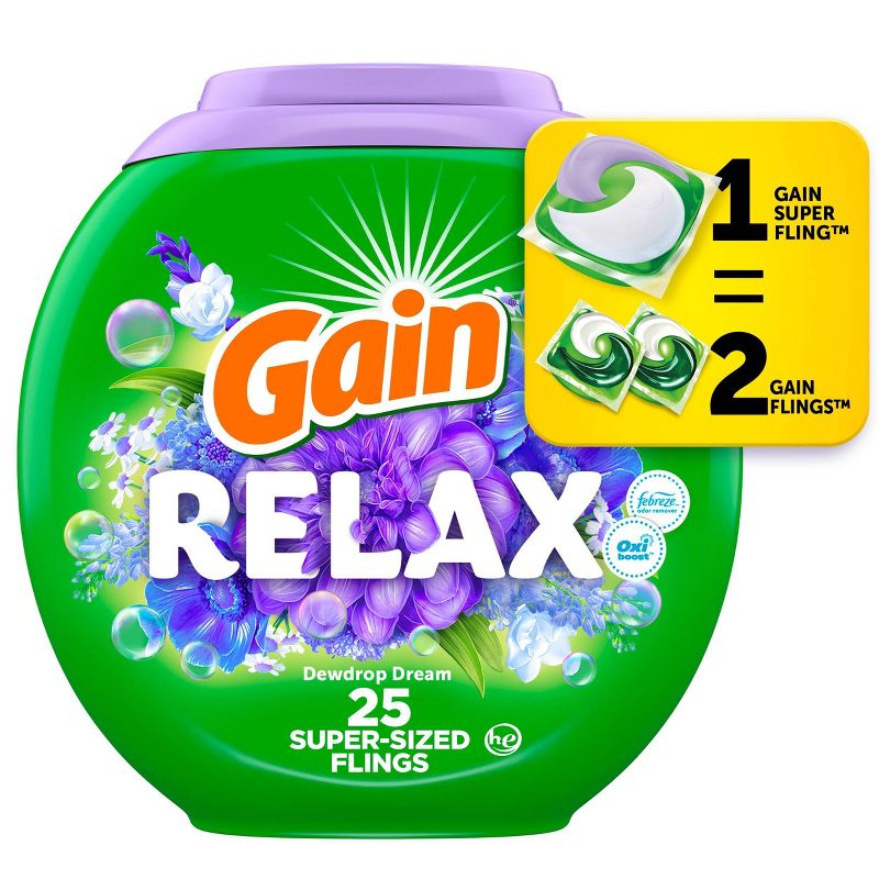 Gain Flings Dewdrop Dream HE Compatible Relax Laundry Detergent Soap Pacs, 1 of 12