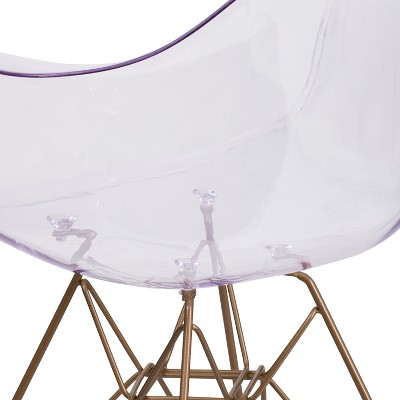 Clear Polycarbonate Side Chair with Gold Metal Base