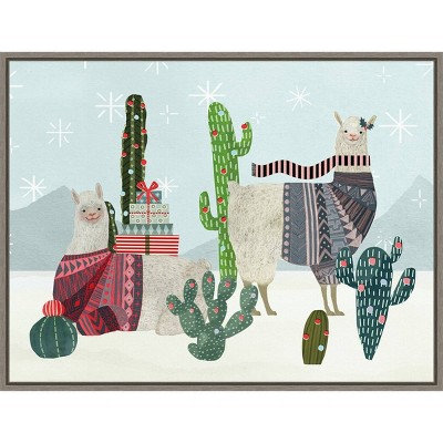 24" x 18" Holiday Llama Collection A Framed Wall Canvas - Amanti Art