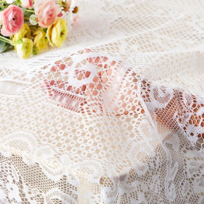 White Lace Rectangular Tablecloth with Floral Patterns, 54x72 in