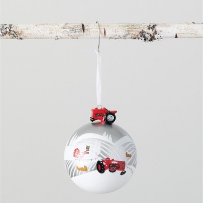 Sullivans Tractor Ball Ornament 4.5"H White