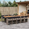 vidaXL 11 Piece Patio Dining Set with Cushions – Outdoor Garden Backyard Furniture – Gray Poly Rattan, Acacia Wood Tabletop, Navy Blue Cushions - 2 of 4