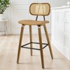 Bekrvio 26" Mid Century Modern Counter Height Bar Stools - Rattan Cane Back, Wood, PU Leather Upholstered for Kitchen Island Dining - 3 of 4