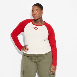 Women's 3 Ball Long Sleeve Graphic T-Shirt - White - 1 of 3