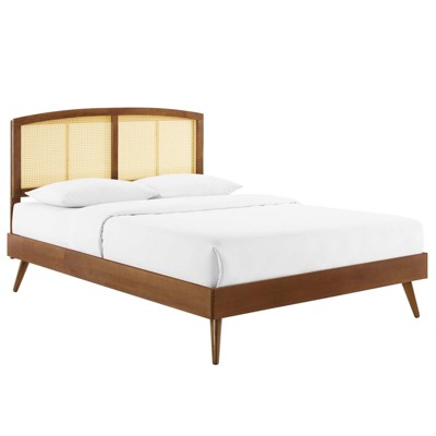 Modway Sierra Cane and Wood Full Platform Bed With Splayed Legs