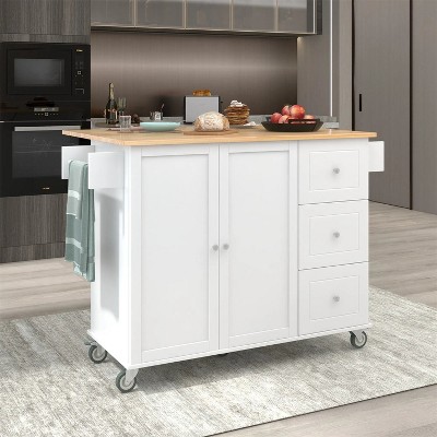 LunaLulinlk 52.7" White Mobile Kitchen Island
