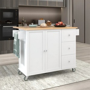 LunaLulinlk 52.7" White Mobile Kitchen Island - 1 of 4