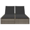 vidaXL Double Patio Sun Lounger - Gray Poly Rattan Furniture with Adjustable backrest & Cushions - Outdoor Garden daybed Chair - 3 of 4