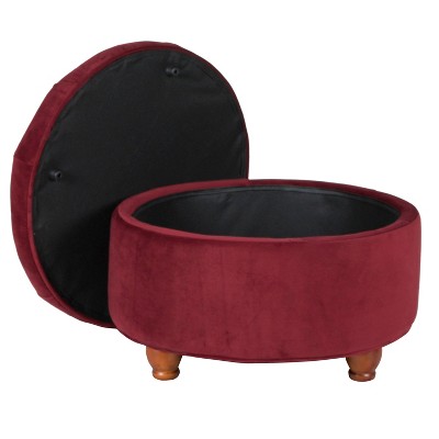 Berry Velvet Tufted Round Cocktail Ottoman with Rustic Wood Legs