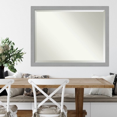 Silver Brushed Wood Full Length Rectangular Bathroom Mirror