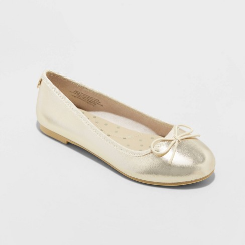 Girls gold shop flat shoes