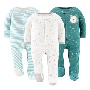 The Peanutshell Neutral Celestial Footed Baby Sleepers for Boys & Girls, 3 Pack - 1 of 4