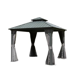 10X14 FT Outdoor Aluminum Patio Gazebo,Gazebo With Double Roof Canopy And Curtains,Galvanized Steel Hardtop Permanent Gazebo-Coolbibila - 1 of 4