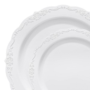 Smarty Had A Party White w/ Silver Vintage Rim Plastic Dinnerware Set - 120 Sets - 1 of 4