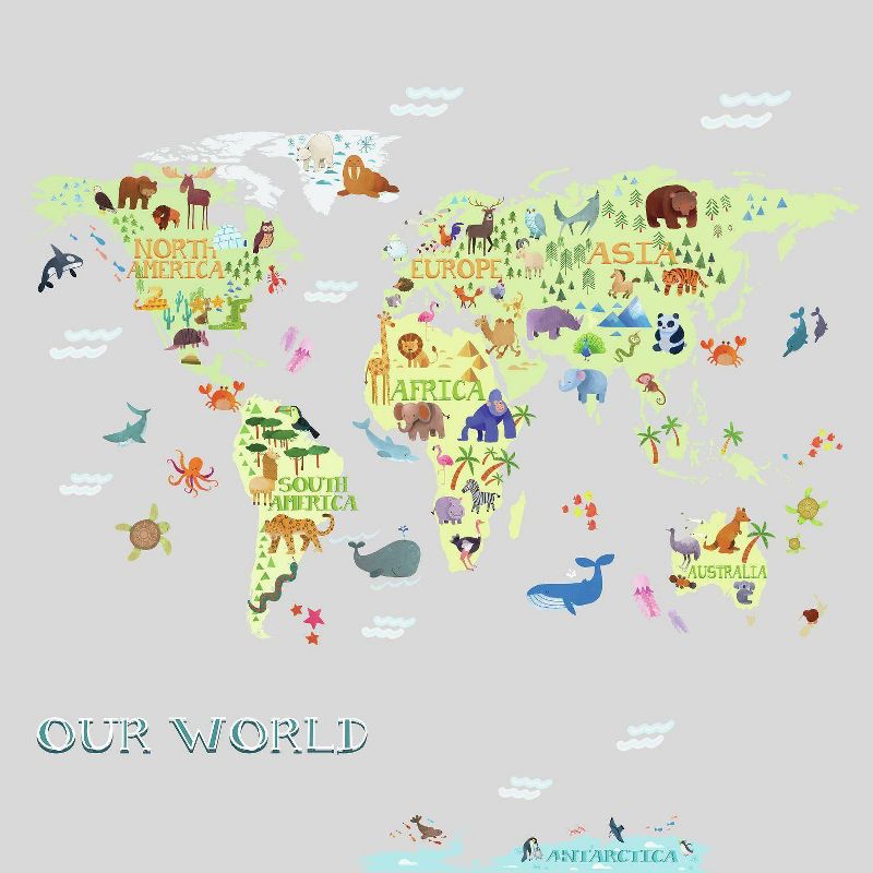 RoomMates Kids&#39; World Map Peel and Stick Giant Wall Decal, 3 of 7
