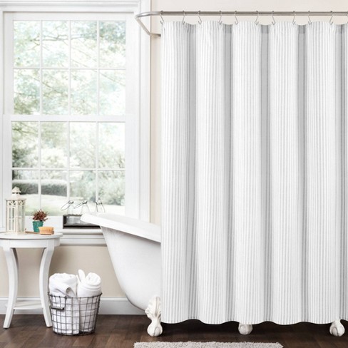 72x72 Drew Stripe Farmhouse Silver-infused Antimicrobial Shower Curtain  Gray - Lush Décor : Target