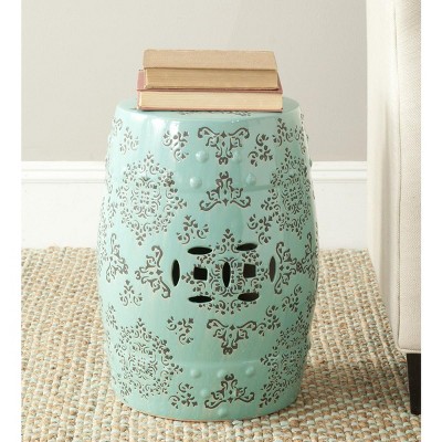 Robin's Egg Blue Ceramic Garden Stool with Intricate Pattern