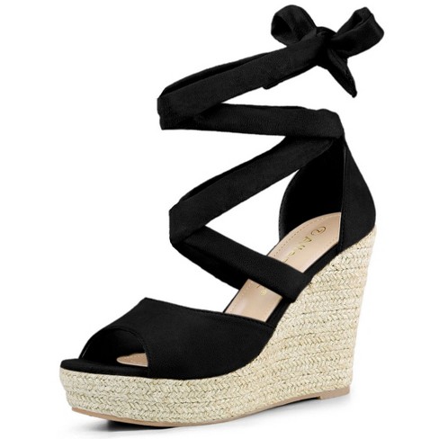 Allegra K Women s Lace Up Open Toe Platform Espadrille Wedge Sandals Black 8.5 Target