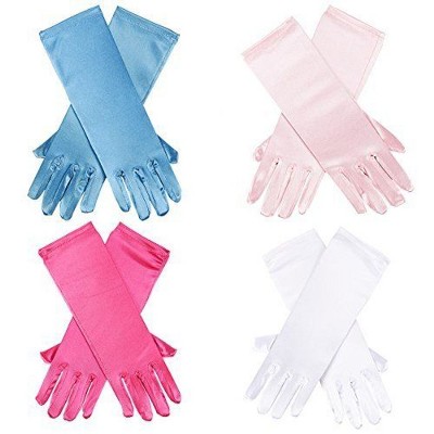 Blue Panda 4-Pair Shiny Silky Satin Flower Princess Girl Dress-Up Long Gloves, 4 Colors, Ages 3 to 8 Years Old
