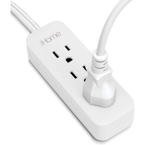 iHome 3-Outlet Power Strip, 3ft Braided Extension Cord, Flat Plug, Heavy-Duty, White - 1 of 3