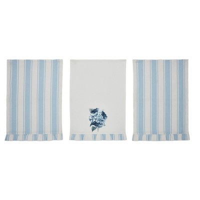 Finders Keepers Hydrangea Ruffled Tea Towel Set of 3 19x28  VHC Brands