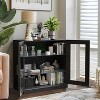 PexFix 31" Modern Wood Bookshelf Storage Cabinet with 2 Glass Door and Adjustable Shelf for Kitchen Bedroom Entryway Living Room Dinning Room Black - 2 of 4