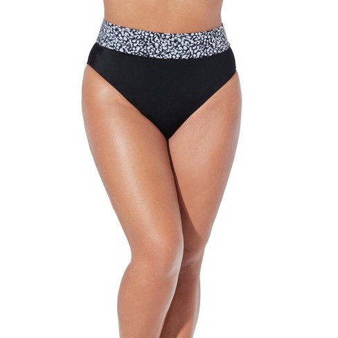 Swimsuits For All Women's Plus Size High Waist Cheeky Shirred Brief, 14 -  Black White Abstract : Target