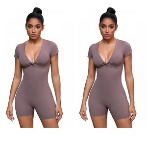 INSPIRE CHIC 2 Pcs Women's Cross Front Tummy Control Slimming Short Sleeves Body Shapers - 1 of 4