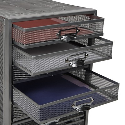 Sleek Silver Metal Mesh 10-Drawer Desktop Organizer Cabinet