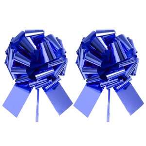 Unique Bargains Bright Durable Metallic Gift Wrapping Large Pull Bow for Wedding 2 Pcs Blue 20 inch - 1 of 4