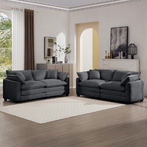 Modern Corduroy Fabric 2-Piece Living Room Sofa Set, Two 2-Seater Sofas with Deep Seats and 8 Cushions - 1 of 4