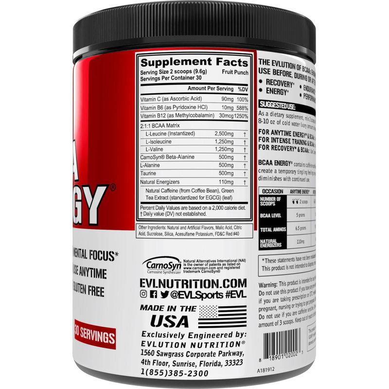 EVLution Nutrition BCAA Energy Saving 30 Servings Powder - Fruit Punch - 10.16oz, 4 of 6